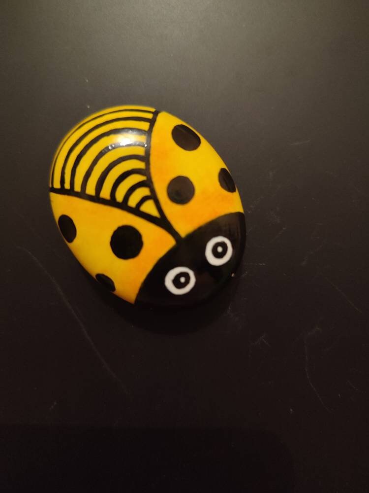 Galet Magnet Coccinelle Jaune