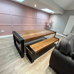 Rustic Solid Oak Wrap Around Steel Kitchen Dining Table Bench - Etsy