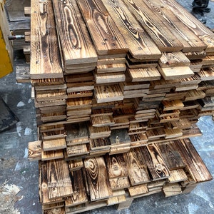 Reclaimed Pallet Wood Wall Cladding - Scorched Effect, Mixed Pine, 15 Square Meters