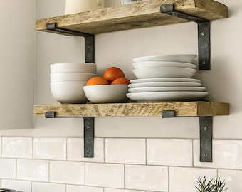 Reclaimed Wood Scaffold Board Shelf | Rustic Shelving with Brackets