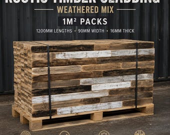 Rustic Wood Wall Cladding | Weathered Timber Panels | Wooden Feature Wall Boards | New Kiln Dried Pine | 1m2 Pack