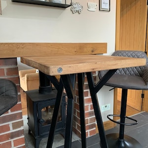 Industrial Oak Tall Bar Table, Made By Hand, Bespoke, Solid Oak, Danish oil Finish of choice