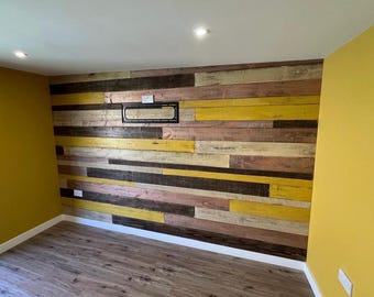 1sqm Rustic Timber Wall Cladding - Copper and Mustard Mix New Pallet Wood - Kiln Dried- Multiple Finishes | Sizes Available