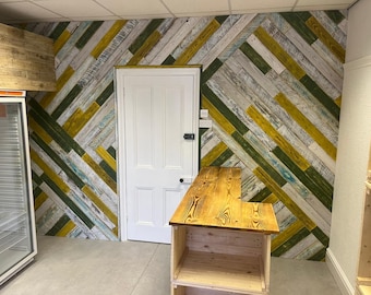 Reclaimed Pallet Wood Cladding - Mustard & Green Mix- Sanded - multiple finishes available