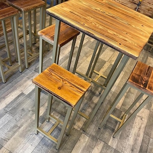 Tall Rustic Bar Table And Stool Set, Gold Steel