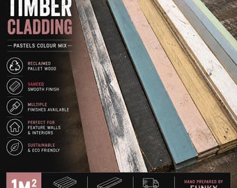 Reclaimed Pallet Wood Wall Cladding – Pastel Colour Mix | Rustic Timber Feature Wall Boards | 1m2 Pack