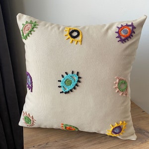 Colorful Eye Eye Embroidered Throw Pillow Cover, Eyelash Pillow Cover, Decorative Pillows, Punch Needle Pillow Cover, Unique Pillow Cover