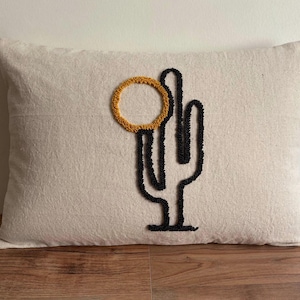 Embroidered Cactus Pillow Cover: Natural Linen Boho Decor