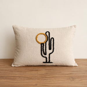 Embroidered Cactus Sun Pillow Cover, Southwestern Desert Decor, Modern Boho Throw Pillow Case, Handmade Neutral Cushion