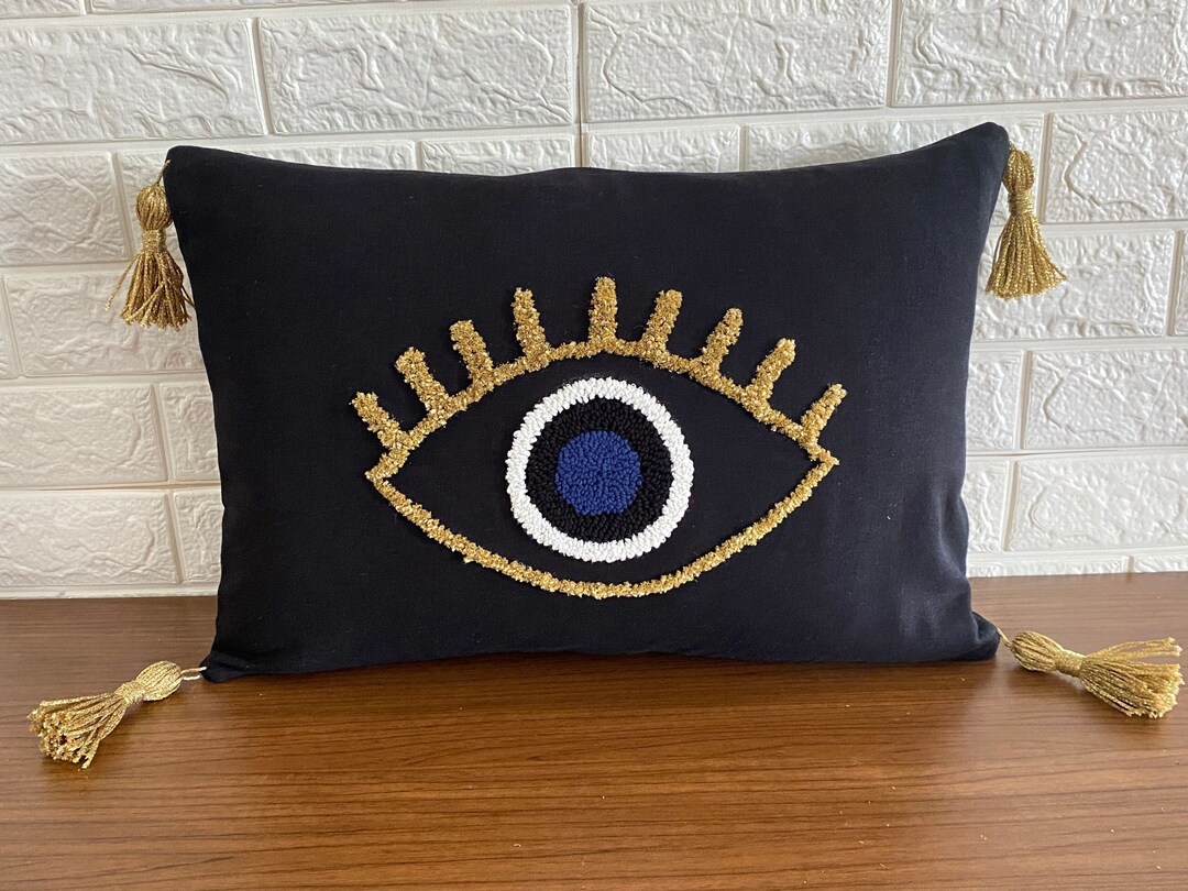 Evil Eye Embroidered Pillow Cover Handmade Black Decorative Cushion evil-eye-embroidered-pillow-cover-handmade-black-decorative-cushion