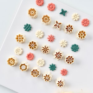 Floral Clay Earrings Cutters - 15 Shapes Flower Studs for Jewelry Making, Small Spring Clay Cutters for Earrings