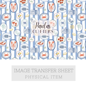 Polymer Clay Transfer Paper – Blue Seafood Plate Pattern for Earrings & Jewelry Making – TP-599