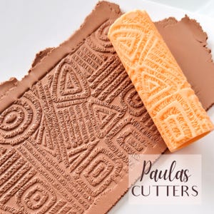 Polymer Clay Texture Roller – Tribal Symbol Pattern – Clay Tool for Earrings & Jewelry – R-332