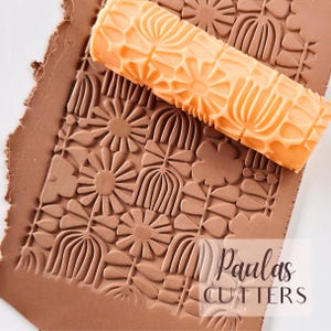 Rolo de Textura para Argila Polimérica – Padrão de Leque Floral – Ferramenta para Argila para Brincos e Joias – R-359