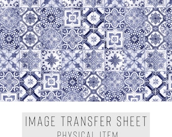 Polymer Clay Transfer Paper – Blue Tile Pattern – Water Soluble Sheet for Earrings & Jewelry – TP-356
