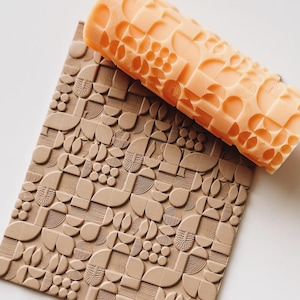 Rouleau à texturer pour pâte polymère – Motif abstrait de carreaux – Outil pour la création de boucles d'oreilles et de bijoux – R-210
