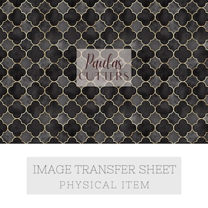Papel de transferência para argila polimérica – Estampa de azulejo marroquino em preto e dourado para confecção de brincos e joias – TP-493