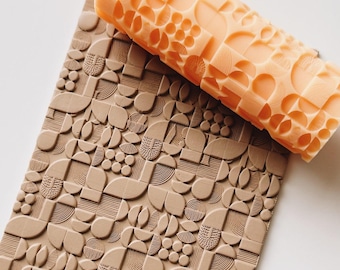 Polymer Clay Texture Roller – Abstract Tile Pattern – Clay Tool for Earrings & Jewelry – R-210