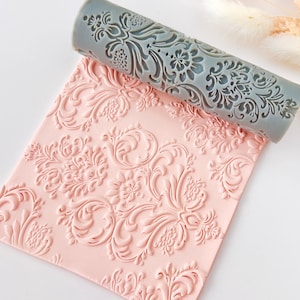 Polymer Clay Texture Roller – Baroque Floral Pattern – Clay Tool for Earrings & Jewelry – R-029