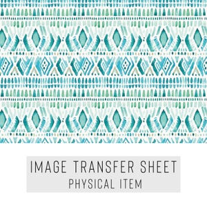 Polymer Clay Transfer Paper – Teal Tribal Geometric Pattern – Water Soluble Sheet for Earrings, Jewelry & Clay Art – TP-099