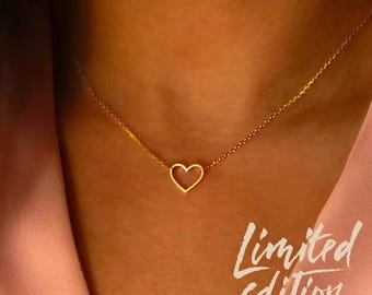 Pingente de coração pequeno, colar de aço inoxidável com enchimento de ouro 14k
