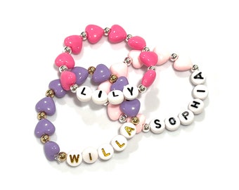 Kids Personalized Heart Name Stretch Bracelet - custom, kids, girls, jewelry, toddler