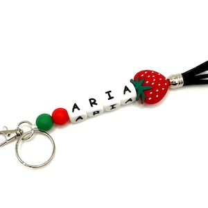 Kids Personalized Name Strawberry Keychain - girls, school, backpack