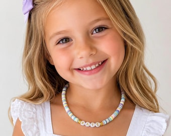 Personalized Pastel Name Necklace - Custom Girls Necklace - Kids Personalized Jewelry - Birthday Gift - Handmade Clay Beaded Necklace