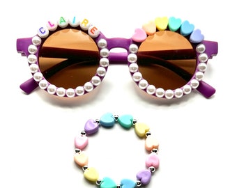 Kids Rainbow Gift Set Personalized name sunglasses and heart bracelet