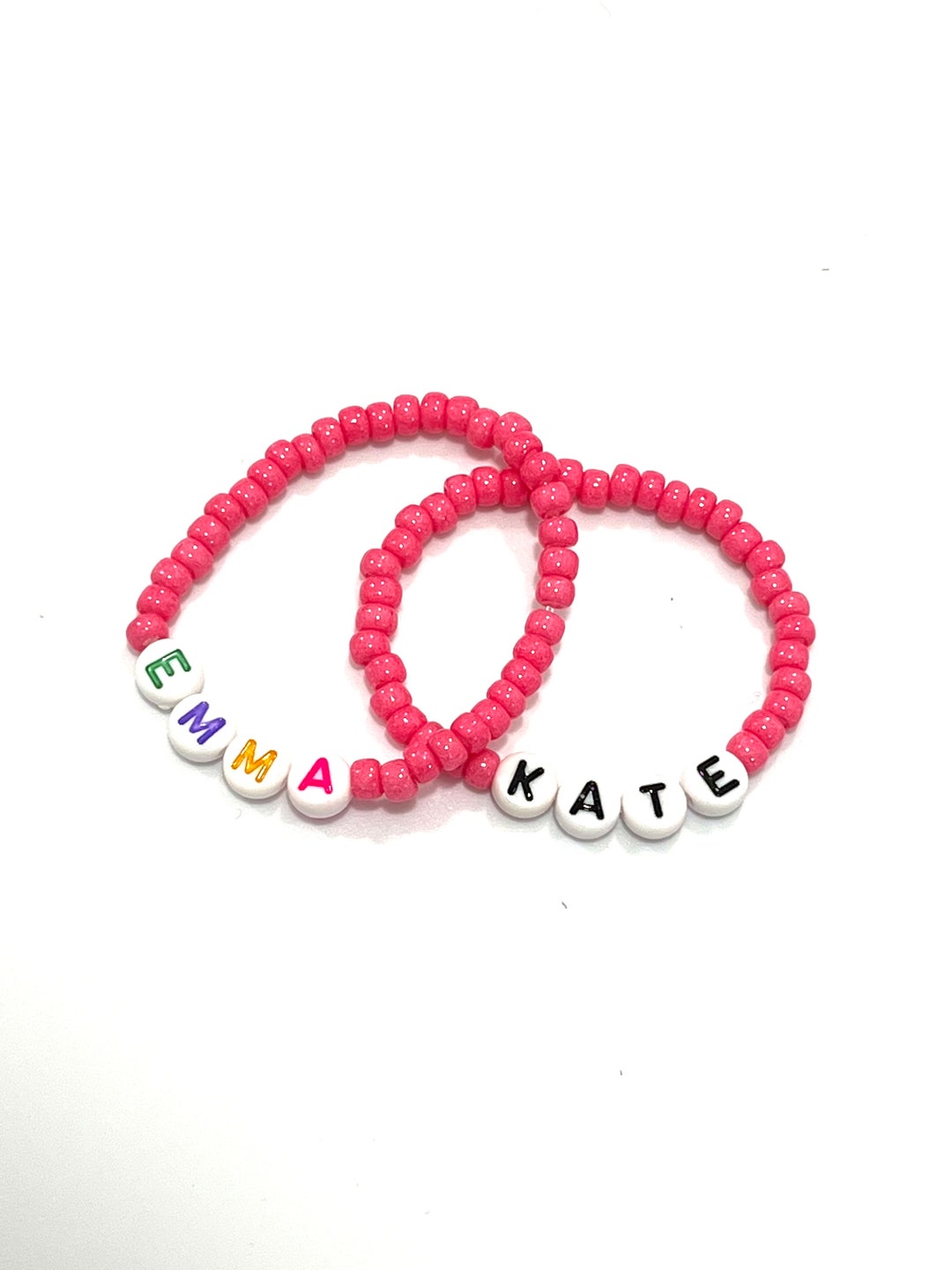 Kids Pink Stretch Name Bracelet Girls Toddler Bright Etsy