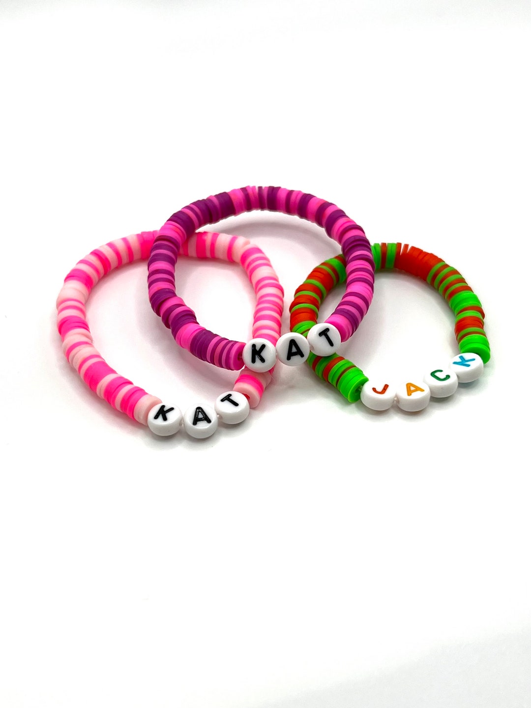 Personalized Kids Heishi Stretch Name Bracelet Rainbow Etsy
