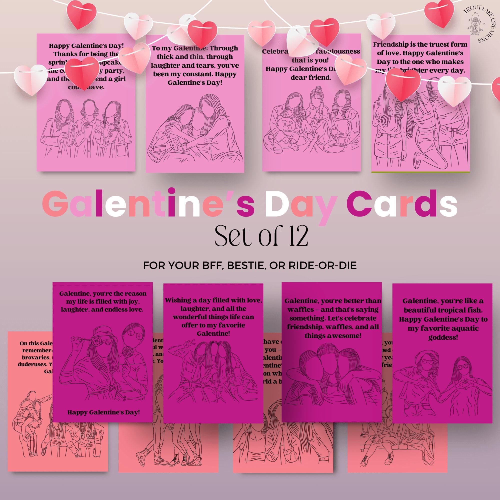 Galentines Day Printable Cards Printable Valentines Day Cards for Your