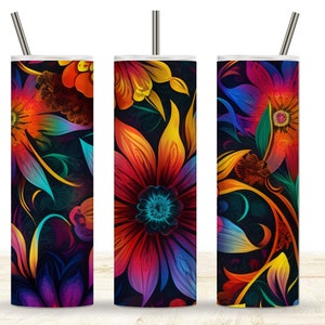 Flower Tumbler, Psychedelic Hippy, Colorful, 20 oz Skinny Tumbler Wrap Design, Digital Download Tumbler Wrap, Psychedelic Flower Design