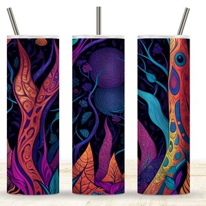 Forest Tumbler, Psychedelic Hippy, Colorful, 20 oz Skinny Tumbler Wrap Design, Digital Download Tumbler Wrap, Psychedelic Forest Design
