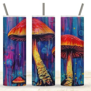 Mushroom Tumbler, Psychedelic Hippy, Colorful, 20 oz Skinny Tumbler Wrap Design, Digital Download Tumbler Wrap, Psychedelic Mushroom Design