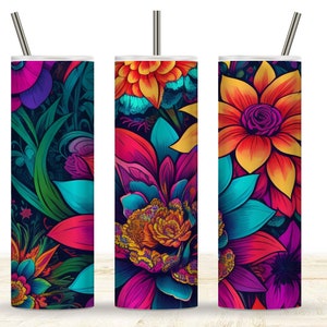 Flower Tumbler, Psychedelic Hippy, Colorful, 20 oz Skinny Tumbler Wrap Design, Digital Download Tumbler Wrap, Psychedelic Flower Design