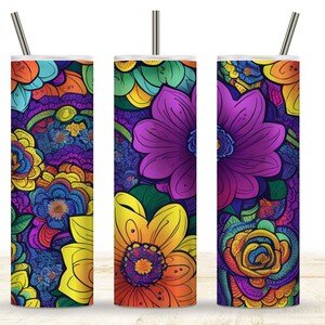 Flower Tumbler, Psychedelic Hippy, Colorful, 20 oz Skinny Tumbler Wrap Design, Digital Download Tumbler Wrap, Psychedelic Flower Design