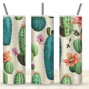 Cactus Tumbler, Whimsical Hippy, Colorful, 20 oz Skinny Tumbler Wrap Design, Digital Download Tumbler Wrap, Cactus Pattern Design