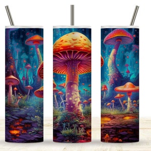 Mushroom Tumbler, Psychedelic Hippy, Colorful, 20 oz Skinny Tumbler Wrap Design, Digital Download Tumbler Wrap, Psychedelic Mushroom Design