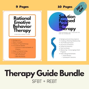 Therapy Guide Bundle | SFBT, REBT overviews and guides, therapy worksheets, study guide, desk reference, resource, counseling note sheets