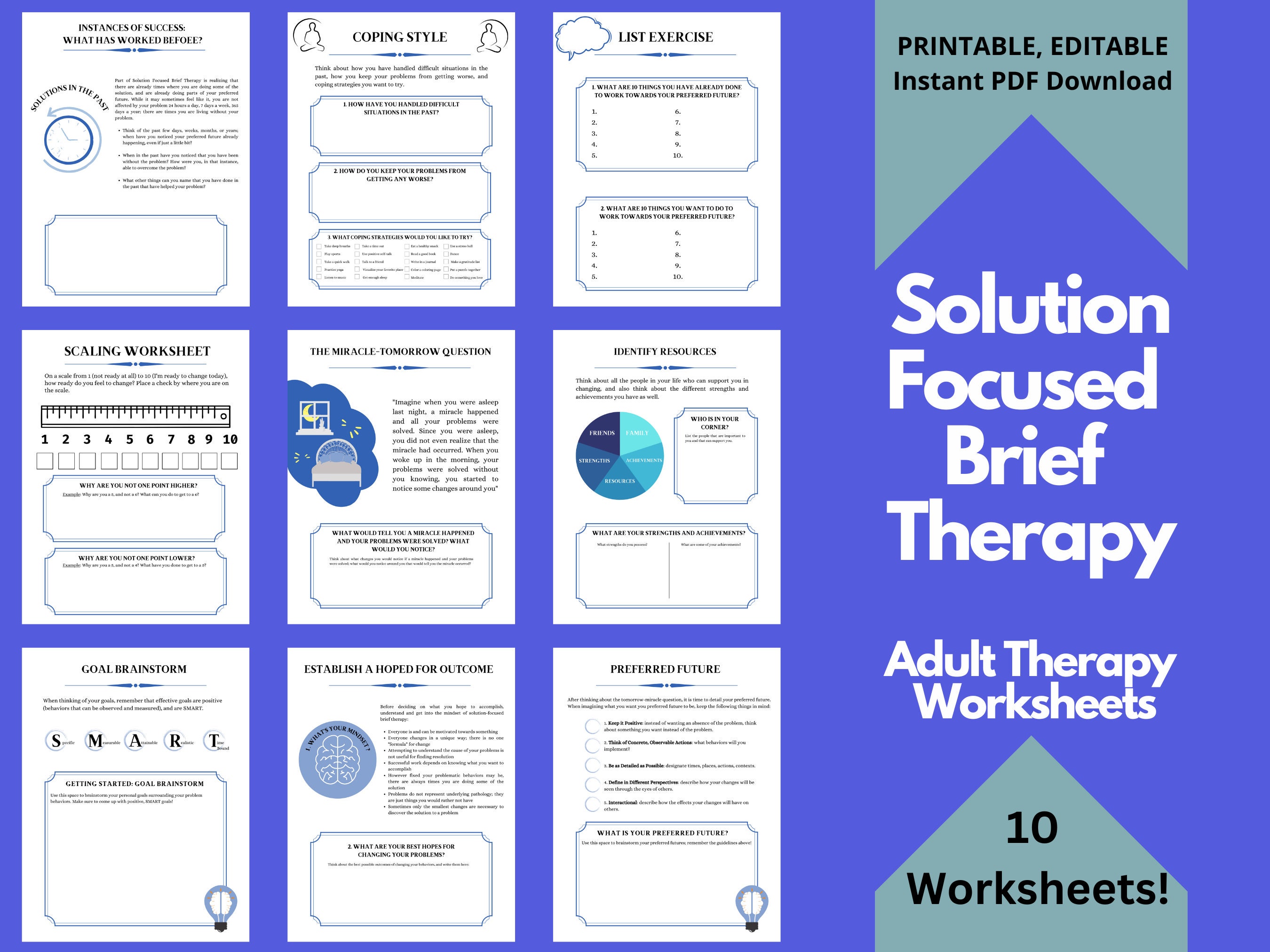 SFBT Worksheets Solution Focused Brief Therapy Worksheets Therapy Tools  Psychology Counseling Strategies Therapy Interventions - Etsy