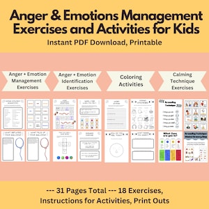 Anger and Emotion Management Worksheets | 18 Activity + Exercise Bundle for Child Anger Management, SEL learning, IED, ODD, Conduct Disorder