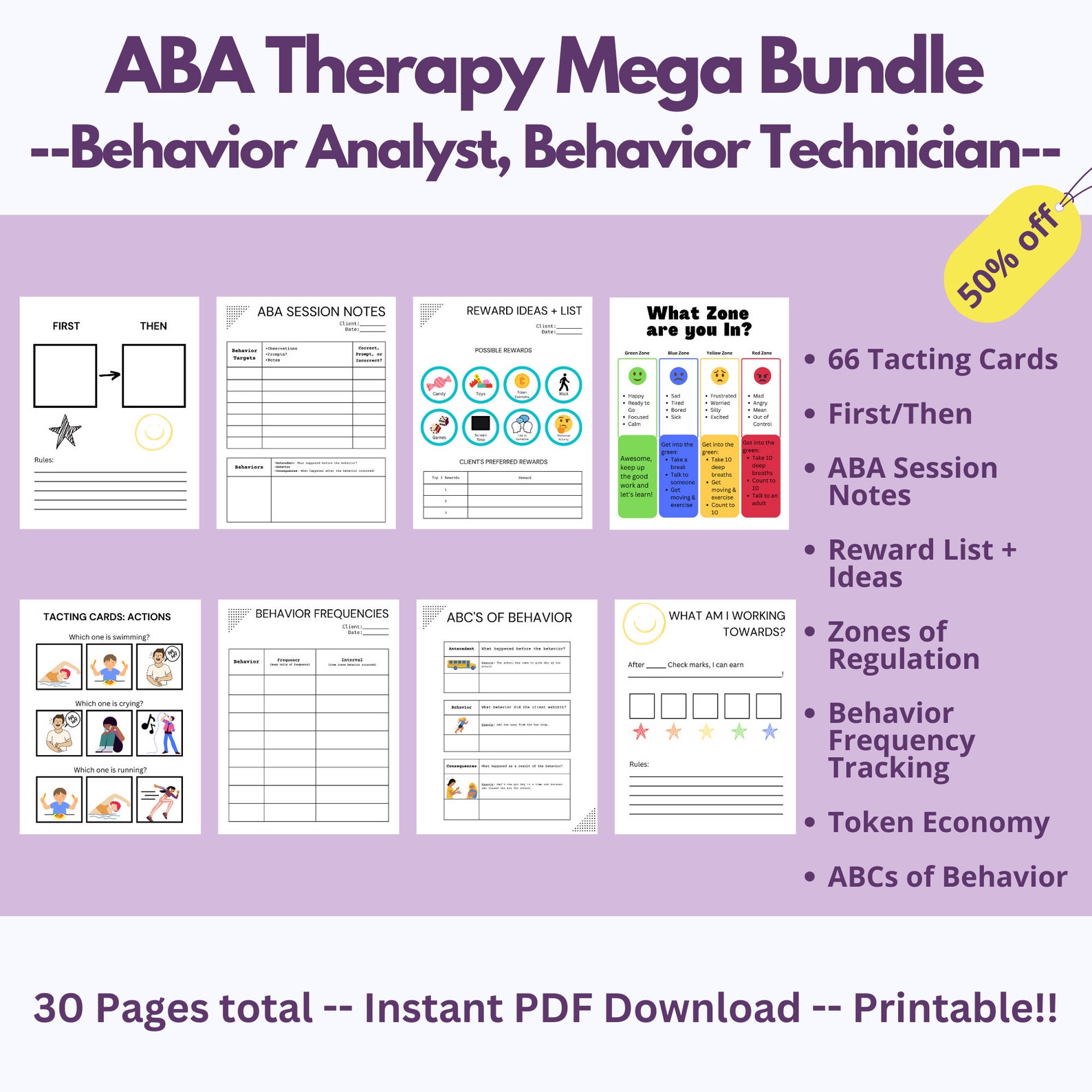 ABA Therapy Bundle | Behavior Analyst, Behavior Technician Worksheets ...