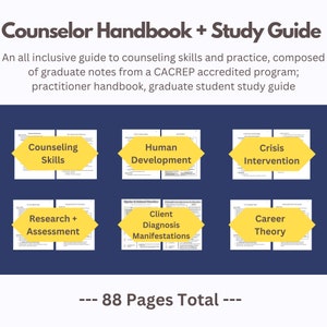 Manual de consejería + Guía de estudio / Notas completas sobre habilidades de consejería, evaluación, teoría profesional, diagnóstico, ncmhce, NCE, estudio cpce