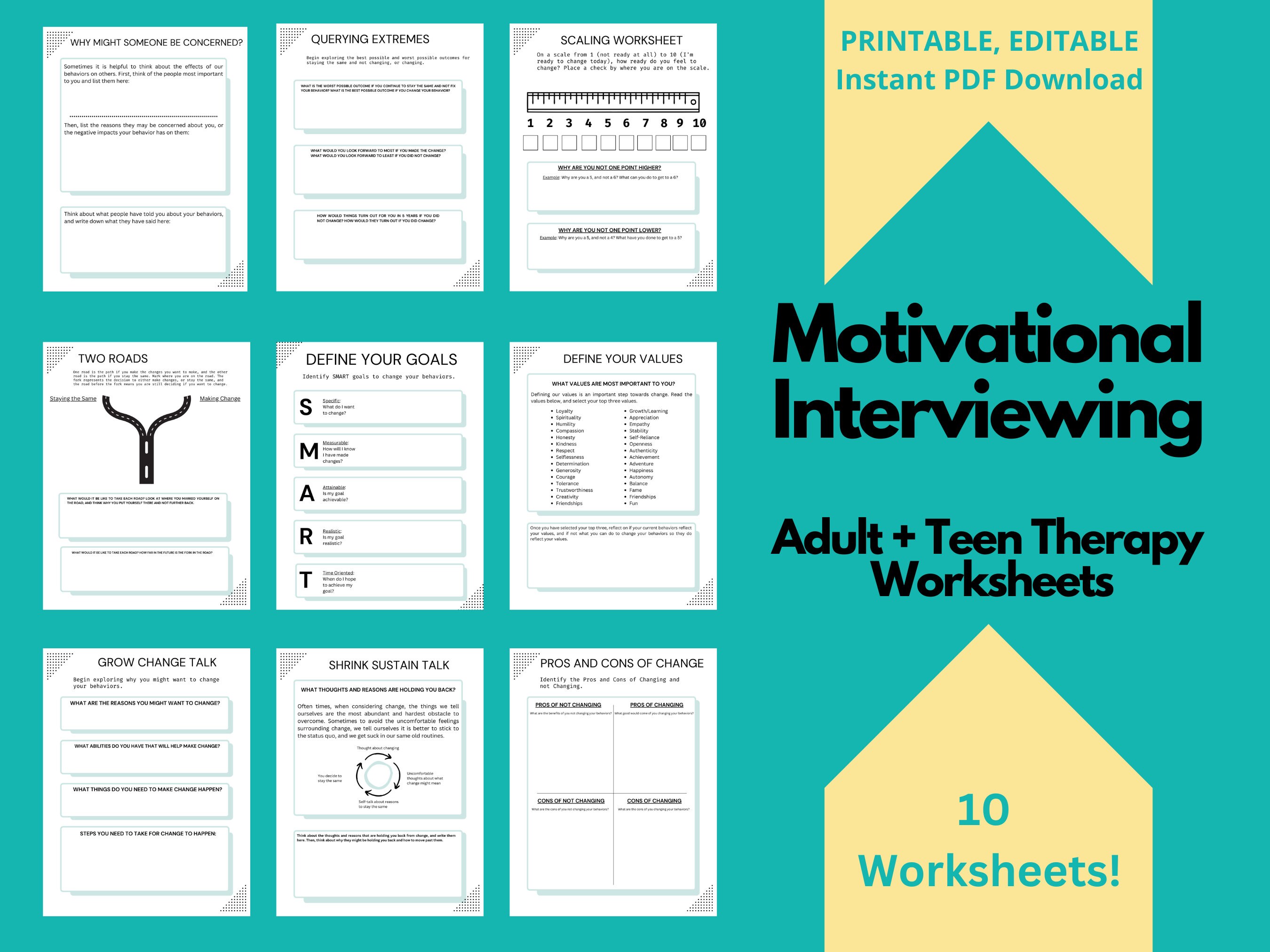 Motivational Interviewing Worksheet Bundle Adult Teen MI Etsy Australia