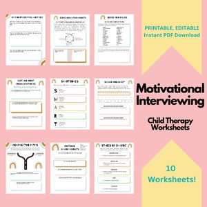 Motivational Interviewing Worksheet Bundle | BOHO Child MI therapy worksheets, child mental health, making change, kid friendly counseling