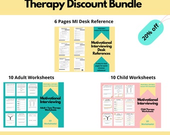 Motivational Interviewing Worksheets Discount Bundle | 20 Motivational interviewing worksheets for adults, teens, kids, MI 6 desk references