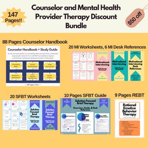 Clinician Therapy Discount Bundle: sfbt, motivational interviewing, counselor handbook, diagnoses, disorders, desk references, worksheets