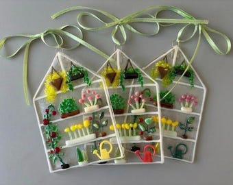 Little Glass Greenhouse Hanging Decoration handcrafted fused glass art plants gardening gift flowers allotment tomatoes birthday gift garden