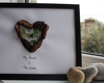 Whitby Seaglass Heart Mosaic Picture